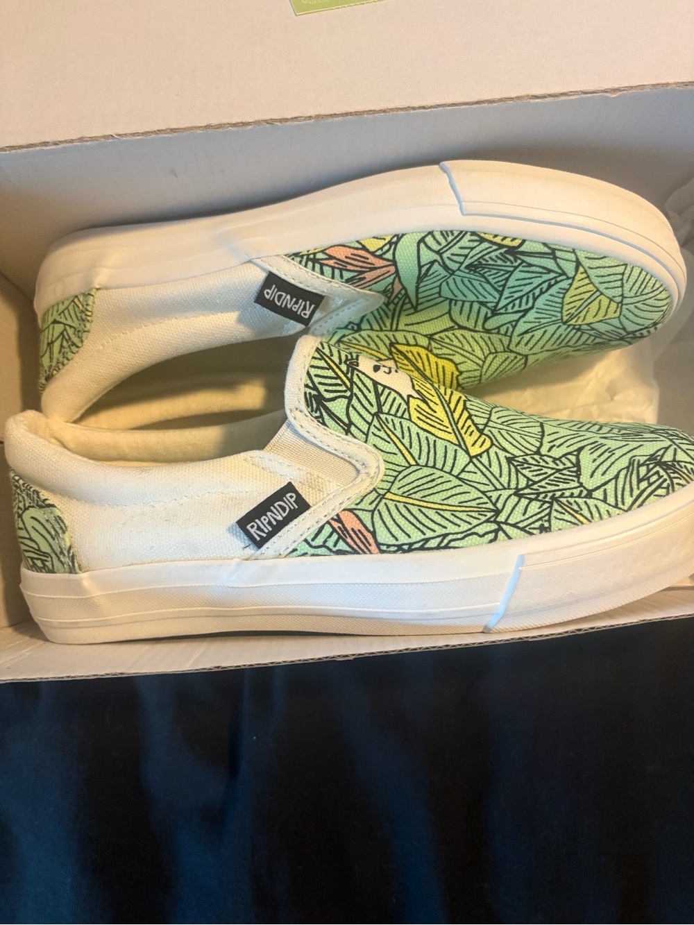 RIPNDIP Kids Slip-On Sneakers in Light Green Leaf Print